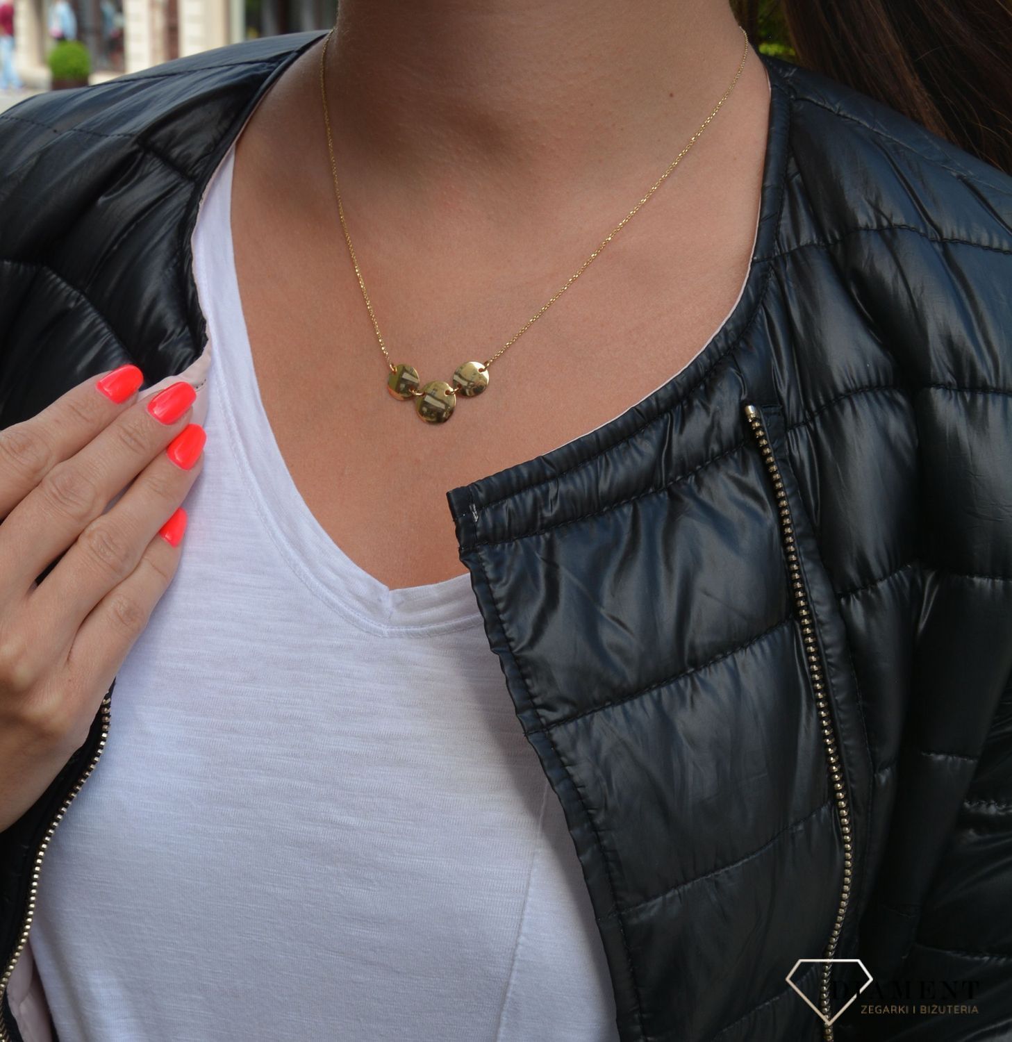 Złoty naszyjnik celebrytka 585 z trzema okręgami.jpg